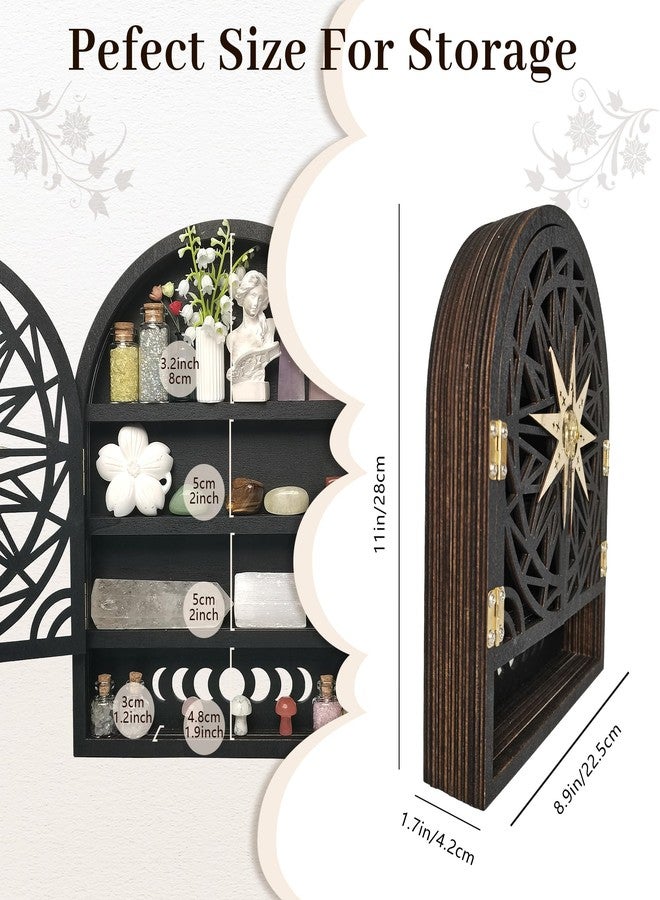 FNYDOX Crystal Display Shelf for Wall, Crescent Moon Phase Wall Shelf Decor, Wooden Storage Organizer for Stones Collection Essential Oil Display, Arch Crystal Holder Shelf for Meditation Room - Image 2